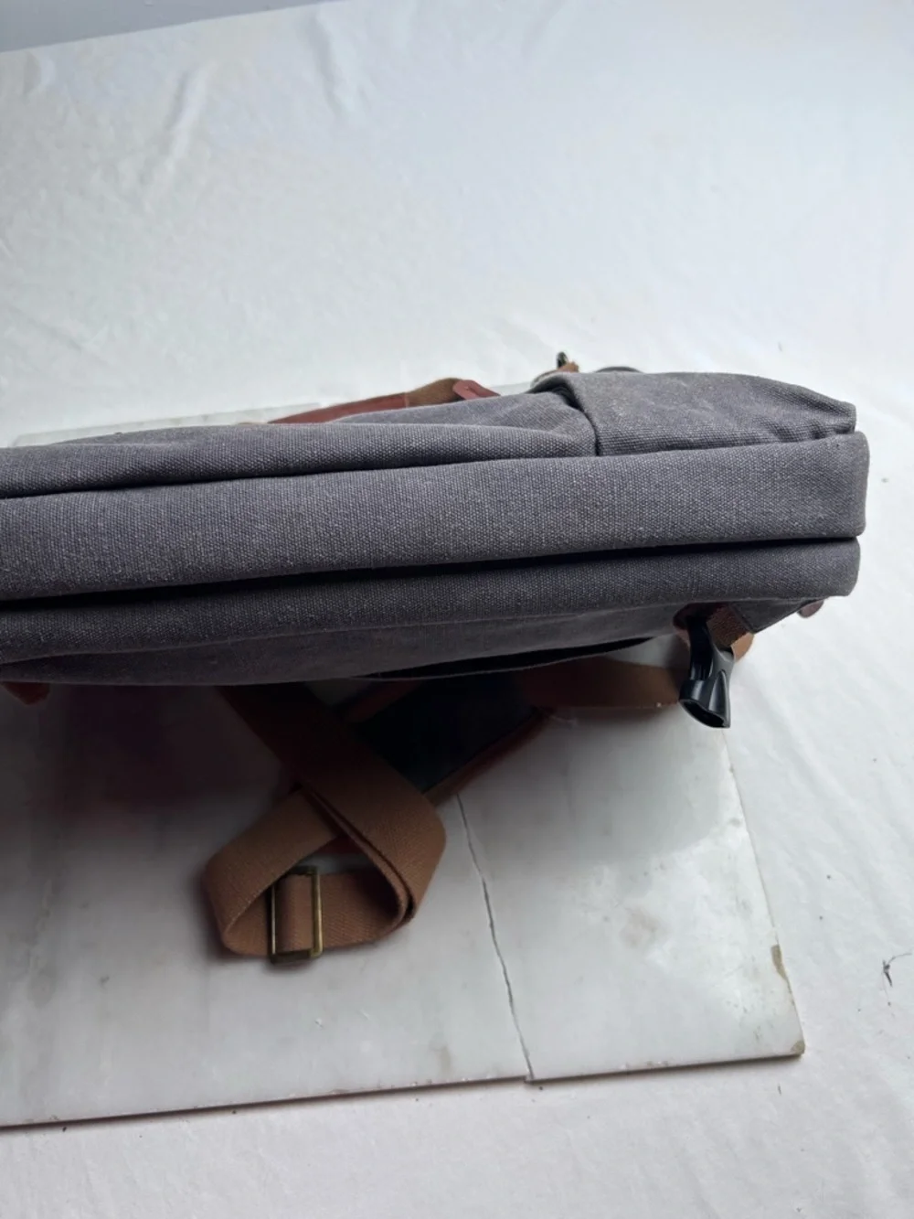 Coolbell Canvas Messenger Laptop Bag in Gray with Tan Accents